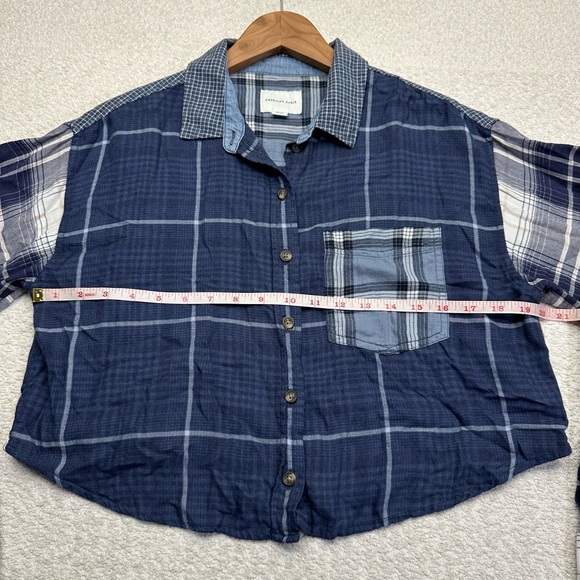American Eagle Women’s Long Sleeve Flannel Shirt Size Small Blue - Picture 4 of 6